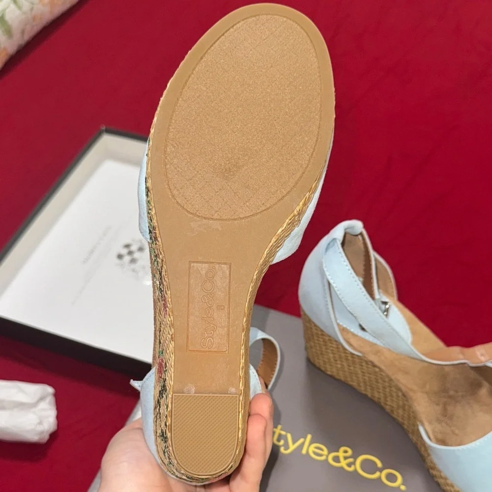Style & Co. Blue Floral Embroidered Wedges